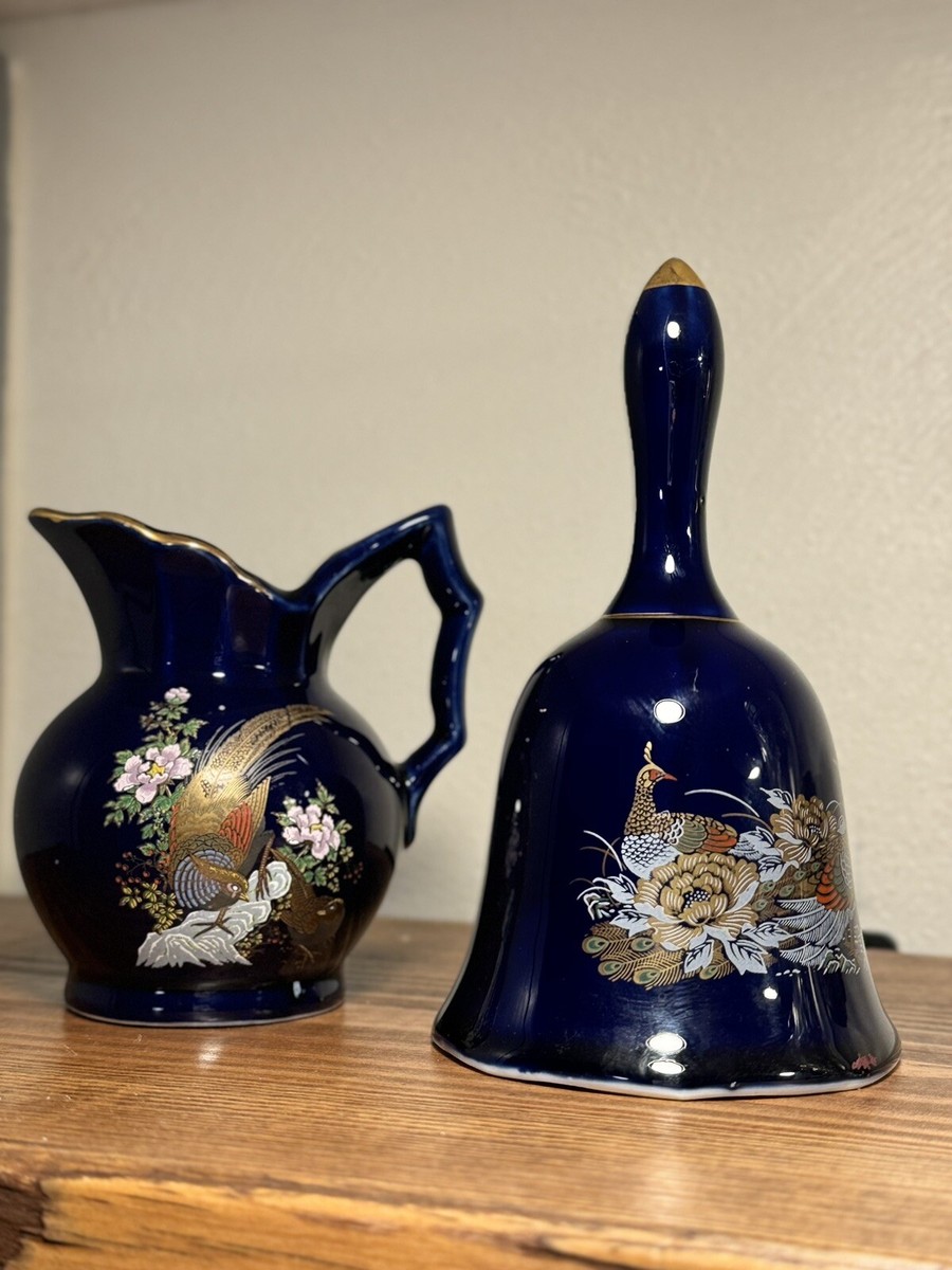 Vintage Porcelain Cobalt blue BELL & PTCHR w/ gold trim and