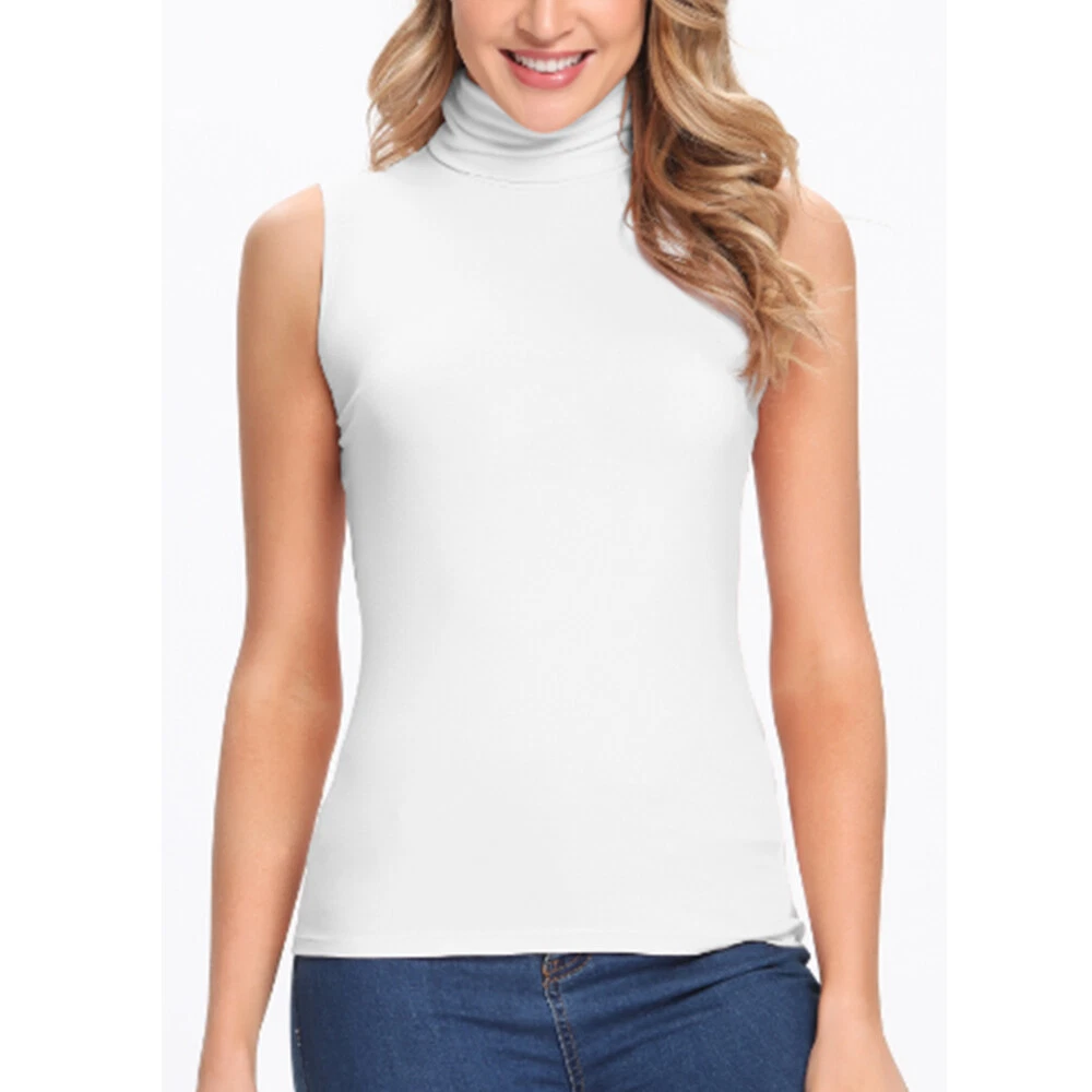Women Ladies Turtleneck Sweater Pullover Shirts Basic Tank Tops Sleeveless Vest
