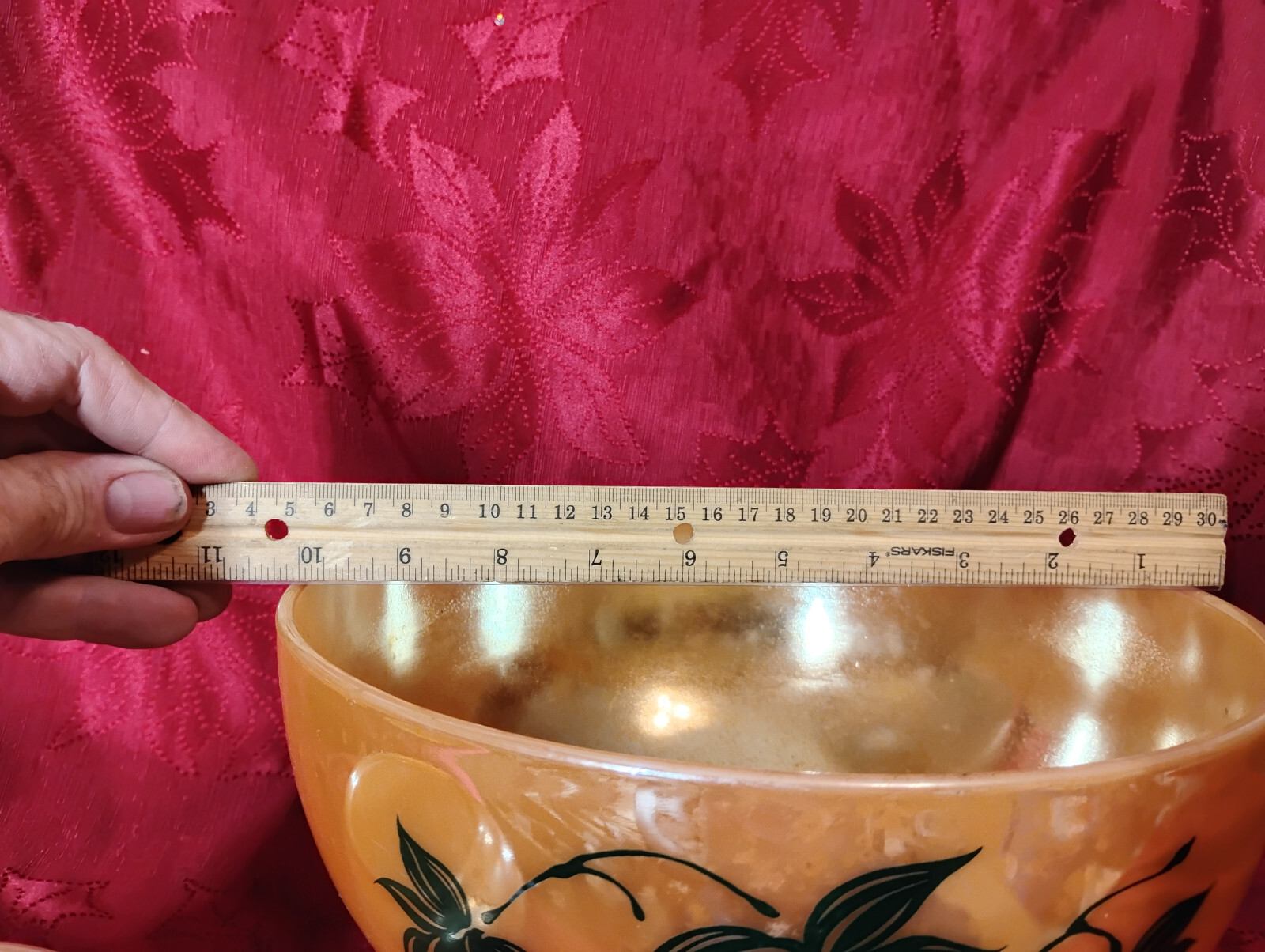 Fire King Anchor Hocking Peach Lustre Ivy Punch Bowl Set With 8 Cups  With Stand