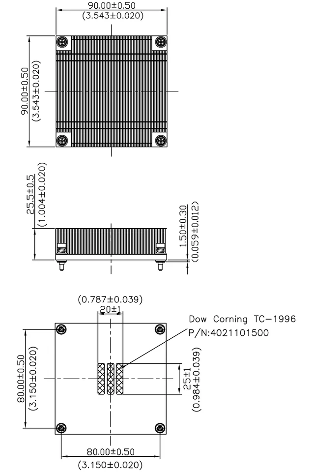 Intel LGA1366 1U 2U Passive Copper Heatsink SR2600 SR1600 Low Profile (New) - Image 2 of 4