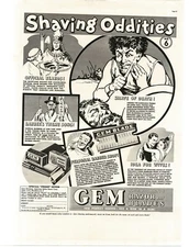 1937 GEM Micromatic Razor Blades Shaving Oddities Comic Art Vintage Print Ad 4