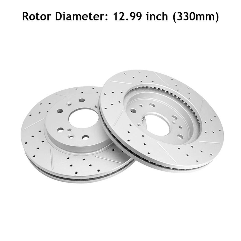 Rotores perforados delanteros de 12,99 pulgadas + pastillas de freno para Chevy Silverado GMC Sierra 1500 Foto 3 de 4