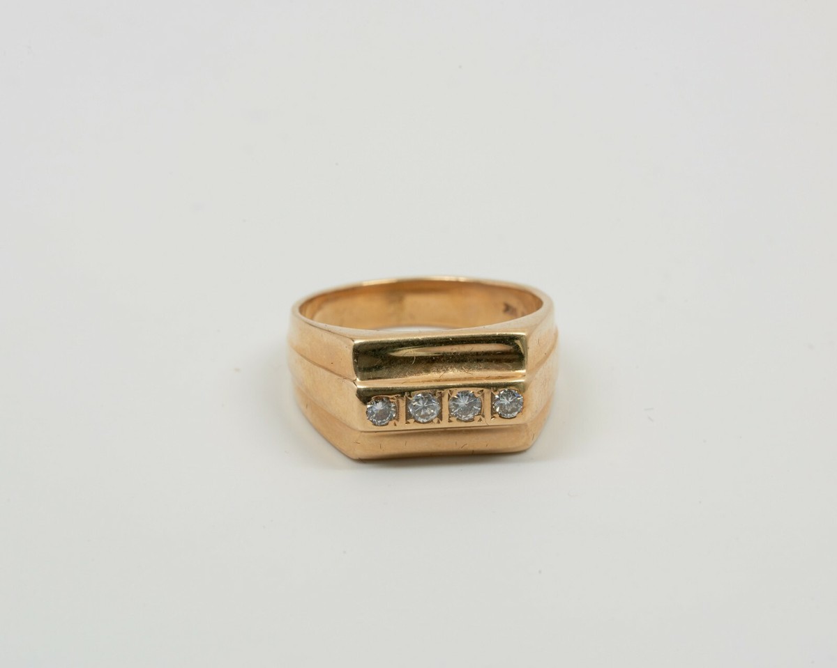 ⑭ゴージャスRING 真鍮 14K Yellow Gold Unisex Diamond 4 Stone Line Set Ring Circa 1970