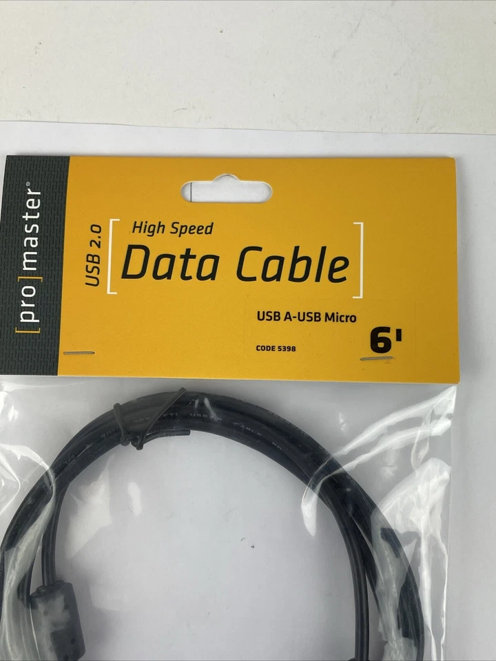 ProMaster #5398 USB 2.0 High Speed Data Cable USB A-USB Micro 6’ New In Package - Image 2 of 4
