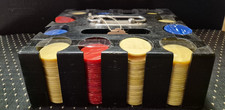 Vintage Bakelite Poker Chips Wooden Card Caddy