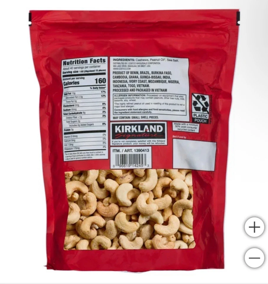 Kirkland Signature Whole Fancy Cashews Premium-Quality, 40 Ounce - Image 4 of 4
