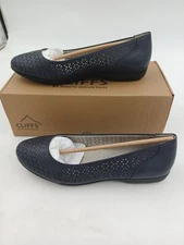 Cliffs Cindy Shoes Womens Size 8 Navy Burnished Perforated Flat Comfort