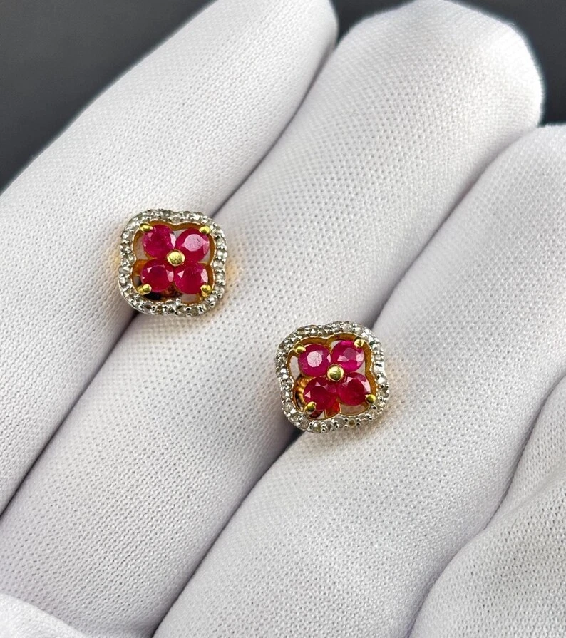 Набор ювелирных украшений с подвесками и серьгами-гвоздиками цепочка для жены 18 дюймов круглый созданный в лаборатории рубин - Изображение 2 из 4