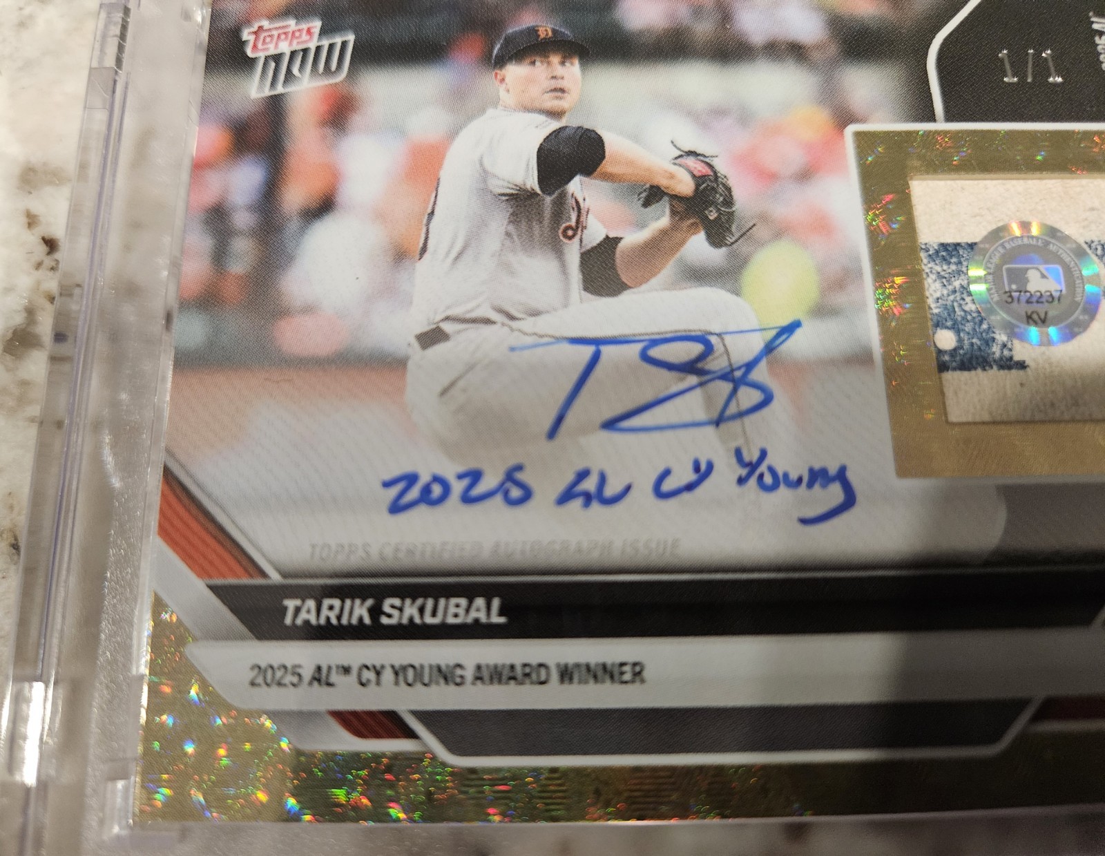 Tarik Skubal Topps Now 2025 CY YOUNG Autograph BALL Relic 1/1 SUPERFRACTOR OS-5 view 5