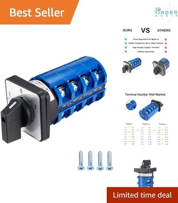 Changeover Switch Metal 16 Terminals 63A 690V 3 Positions Rotary Selector Lat...