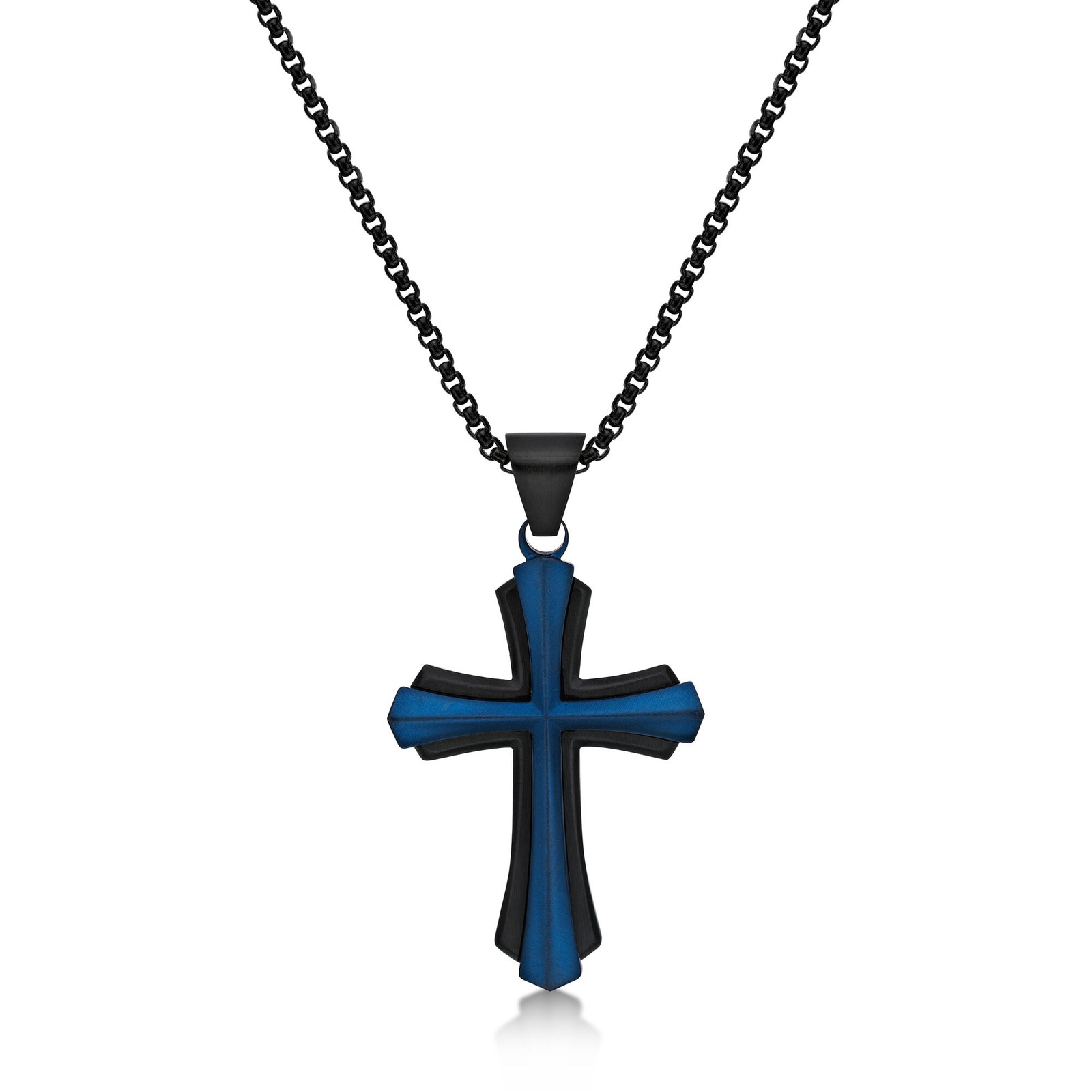 Cross Pendant Religious Necklace for Men Black Sword Faith Jewelry 24in Chain