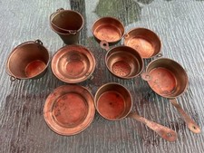 Vintage Copper Kitchenware child  play set 9 pc Lot pail pan bowl colander