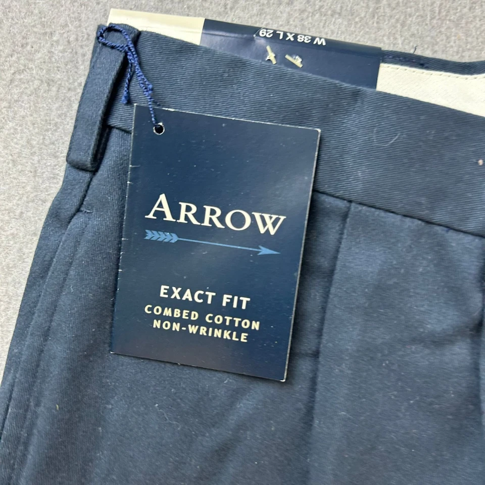 Arrow Pants Mens 38X29 Blue Pleated Exact Fit Non Wrinkle Straight Leg NWT - Image 3 of 4