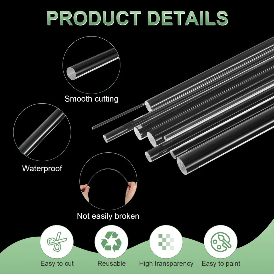 1-Pack Acrylic Round Rod, 11.8 x 0.79 Inch/ 300 x 20 mm Clear Acrylic Dowel Rod - Image 2 of 4