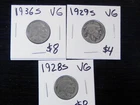 3 Circulated VG Buffalo Nickels 1928S, 1929S, 1936S