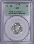 1916-D Mercury Dime 10C PCGS G04 G4 OGH Old Green Holder NICE!