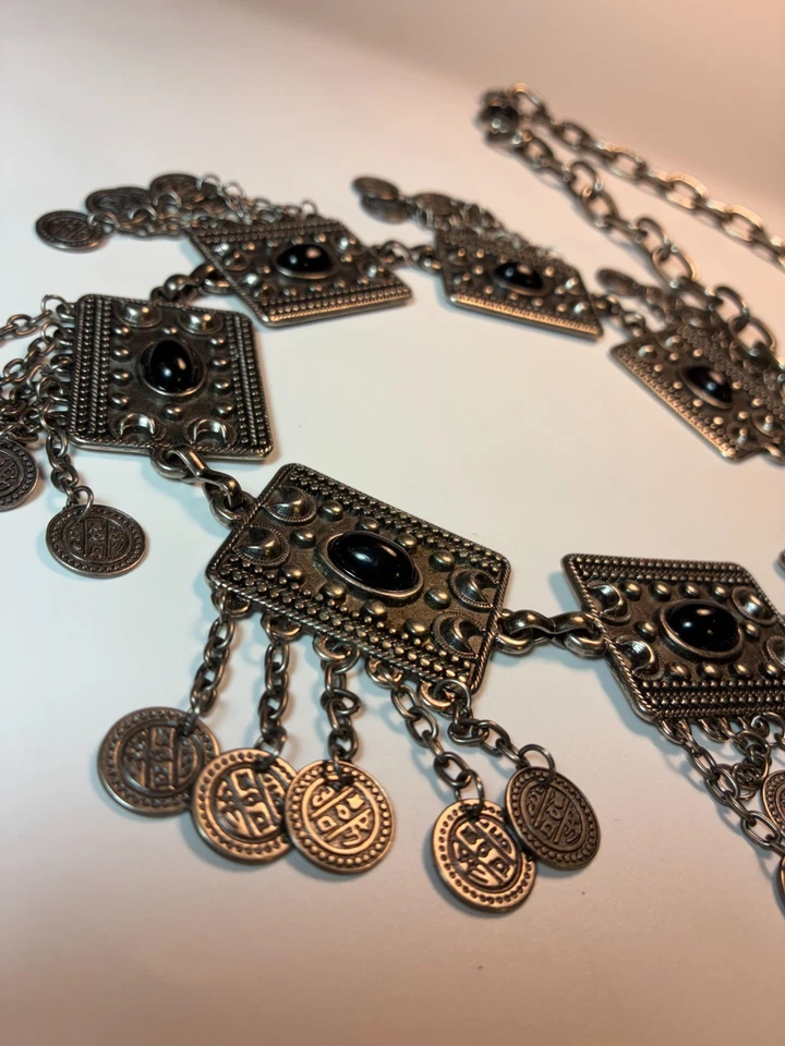 CINTURÓN CAÍDA MONEDA PANEL CABUJÓN VINTAGE 28-34 Ajuste PEQUEÑA Cadena Metal Danza del Vientre Foto 3 de 4