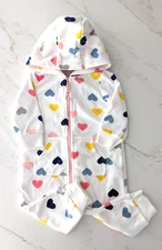 Carter's Size: 6 Months White w/ Multi-Color Hearts Fleece Hooded Romper