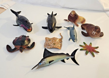 Lot 9 Vtg 1991 Plastic Sea Life Marine Animals Figures Swordfish Whale Walrus -U