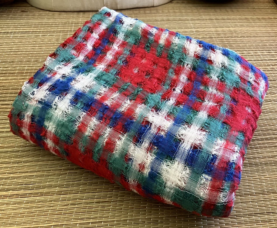 TELA TRANSPARENTE ligera a cuadros, patrón a cuadros en rojo blanco azul verde, tejida Foto 3 de 4