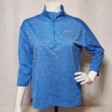 Nike Running Dri Fit Lightweight Mock Turtleneck Quarter Zip Long Sleeve Blue L