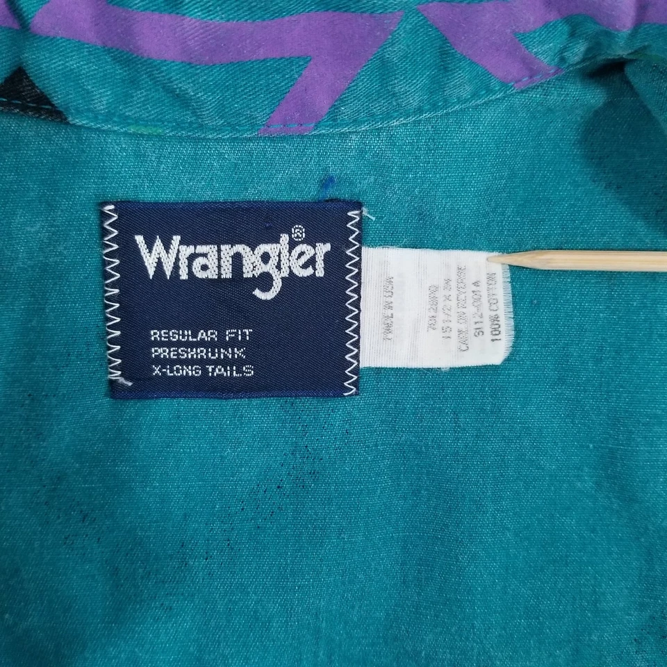 Vtg Wrangler Brushpopper 15.5 Teal Purple Aztec Rodeo Cowboy Western Southwest - Image 3 of 4