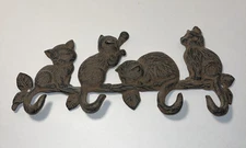Cast Iron Cat Tails Wall Hook Rack Heavy Duty Key Towel Coat Hanger Rustic Brown