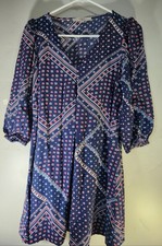 Loft Lantern Sleeve Boho Shift Dress Size XS Navy With Cute Print