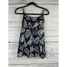 Island Escape Swimdress Womens Size 8 Black White Leaf Animal Print Swimsuit NWT