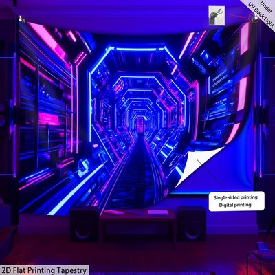 2D Flat, 2D Flat Printing Tapestry - 1pc Sci Fi Tunnel Cyberpunk - Glow In The U