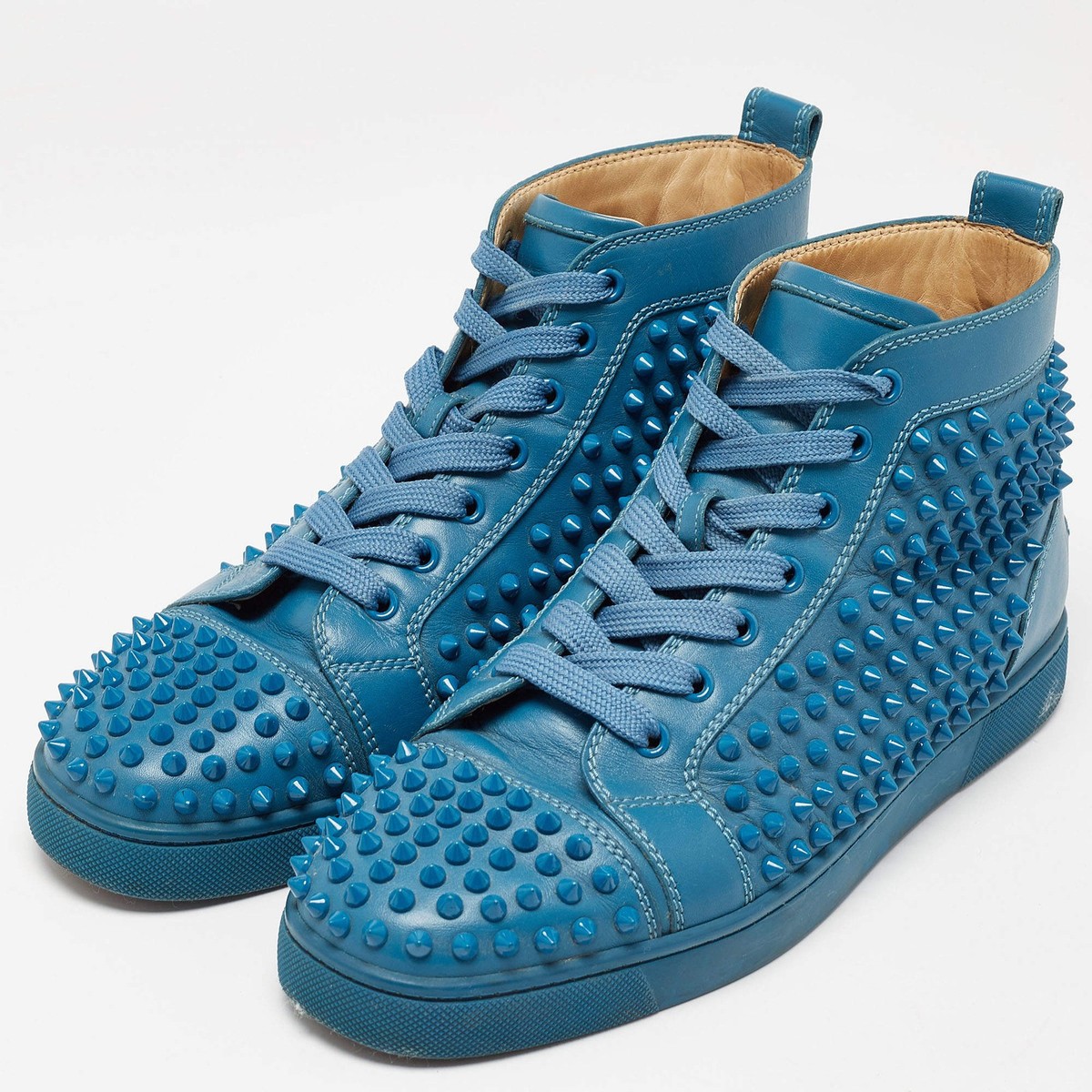 Christian Louboutin Louis Spikes Size 41 Blue Leather High Top 