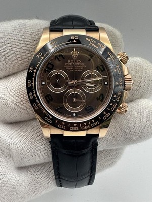 Rolex Daytona Cosmograph Ceramic Bezel Crocodile Strap Rose Gold Watch 116515LN