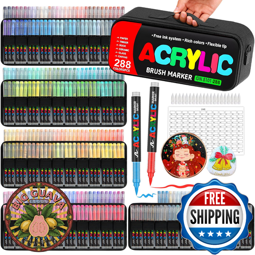 288 Colors Acrylic Paint Markers, Auto Ink Control, Soft Brush Tip ...