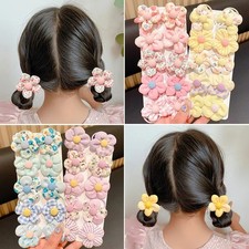 10Pc Flower Hair Clips Scrunchies Set Girls Kids Elastic Bands Ponytail