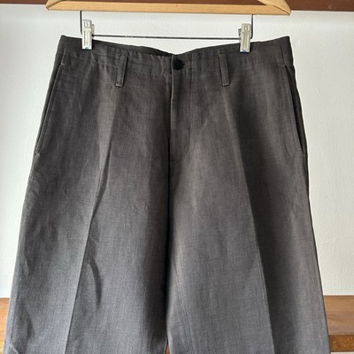 Armani Collezioni Linen Cotton Straight Leg Trousers Brown Taupe Relaxed 32x30