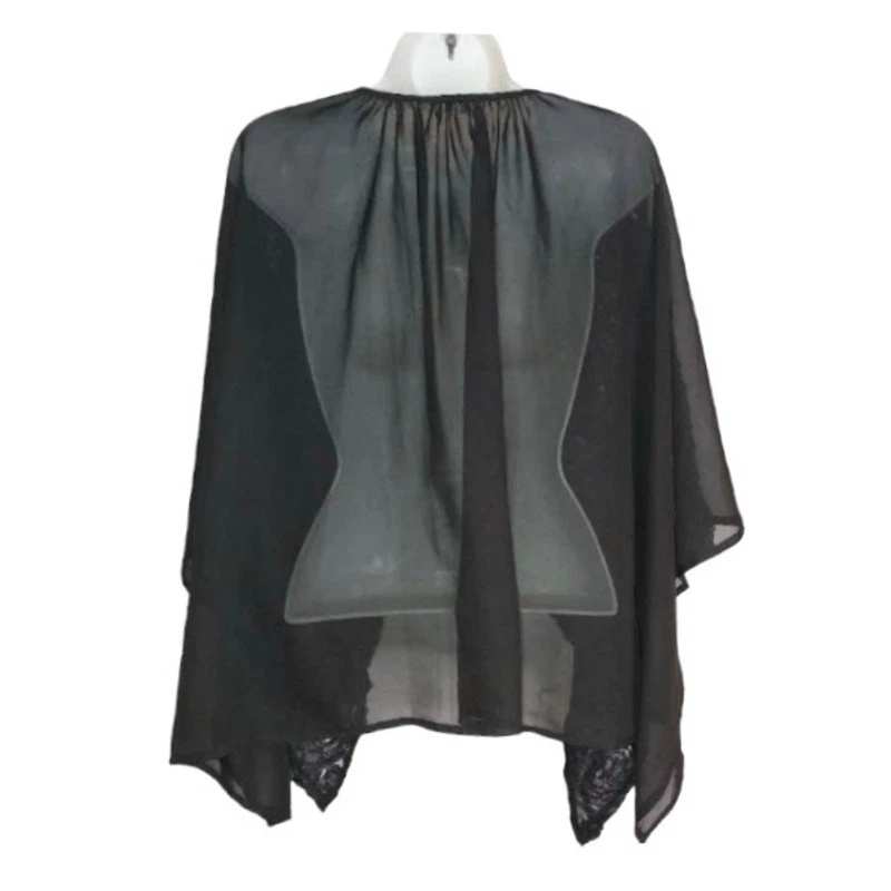 RUYI черный чистый шифоновое текстурированный цветочный открытый стороны галстук спереди вечер плащ | OS - Изображение 3 из 4