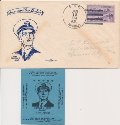 #ad #ad Naval cover USS Navarro Admiral Ernest King War Leader Pent Arts cachet 1951 $6.00