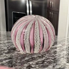 Vintage Latticino Pink Lace Ribbon Art Glass Paperweight Murano Italy