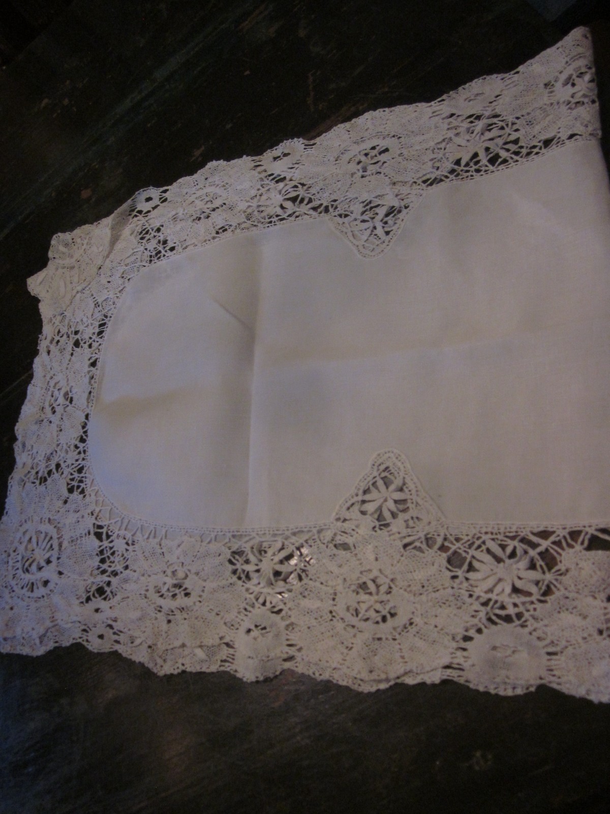 Crocheted edge table runner or dresser scarf 18" by 44"