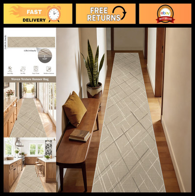 Non-Slip Washable Kitchen Runner Rug 2.6x12 Modern Tear & Stain Resistant Beige