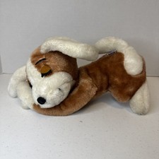 Vintage 1976 R. Dakin Sleeping Hugging Puppy Dog Stuffed Animal Plush Toy 10"