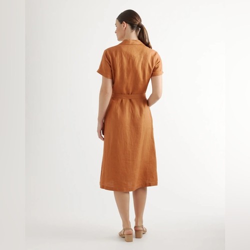 Quince 100% European Linen Button Front Dress Tie Waist Midi Terracotta Size L - Picture 5 of 16