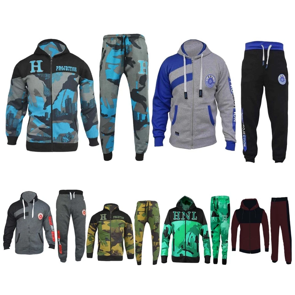 HNL Junior Kids Tracksuit Set Fleece Hoodie Joggers Jogging Trousers School Age 5-13