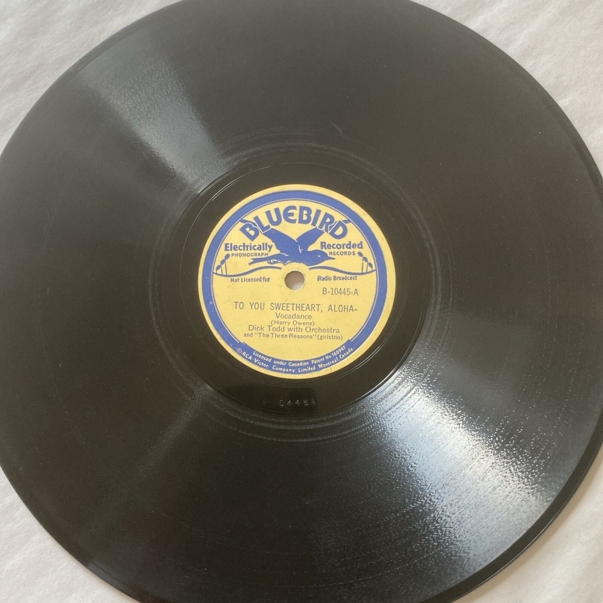JAZZ Dick Todd 78 rpm BLUEBIRD 10445 Sweet Dreams Sweetheart 1939