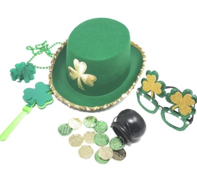 The Luck Of The Irish St Patrick Day Gold Leaf Hat And Clover Glasses ...
