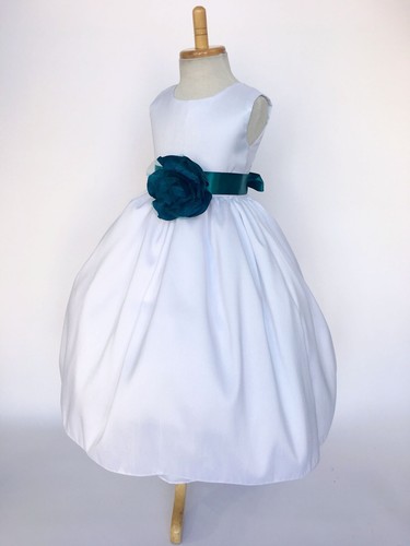 Country Chic White Shantung Flower Girl Gown Wedding Communion Baptism 2 4 6 8 - Picture 77 of 82