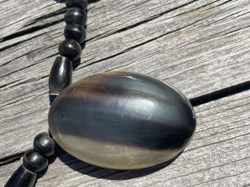 Zambian Buffalo Horn Necklace Vintage Hand Carved Cabochons Ethnic Bohemian - Picture 5 of 24