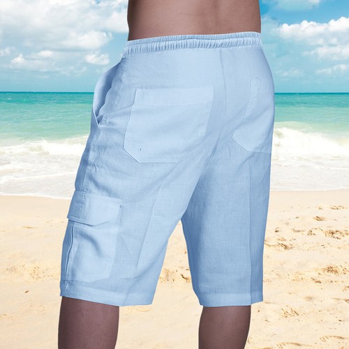 Pantalones cortos de lino de algodón de verano para hombre con cordón suelto de playa - Imagen 8 de 24