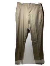 Perry Ellis Mens Tan Striped Dress Pants Slacks Size 34/32 Polyester Blend