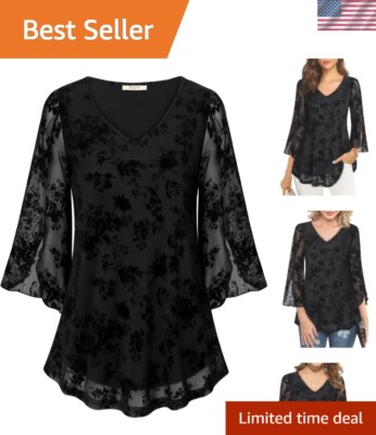 Lightweight Floral Tunic Top with Ruffle Sleeves - Effortless Style for Women